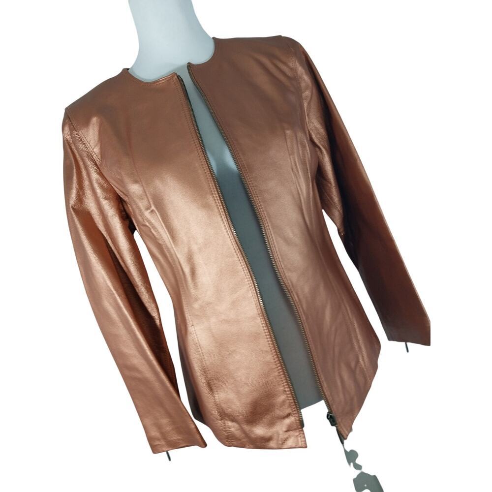 NWOT! TERRY LEWIS! SHIMMERING COPPER METALLIC GENUINE LEATHER JACKET BLAZER! PXS